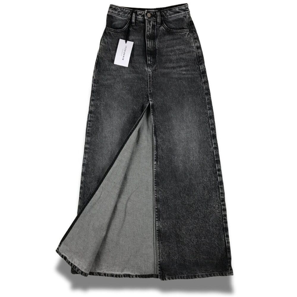 ICON Grey Denim Maxi Skirt with Front Slit NWT Size 24